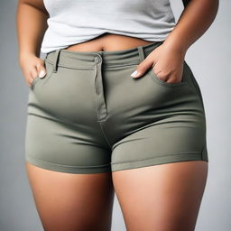 This is a high-quality image of a person with a curvy figure wearing tight shorts