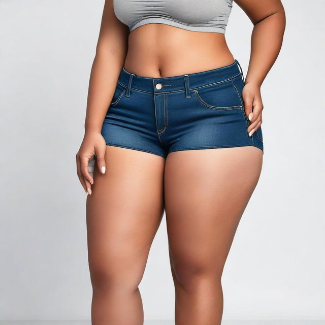 This is a high-quality image of a person with a curvy figure wearing tight shorts