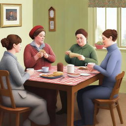 A high-quality, digital art image capturing a comedy drama about working-class women in the UK