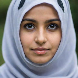 A portrait of a Hijabi girl with large, striking black eyes radiating innocence and strength.