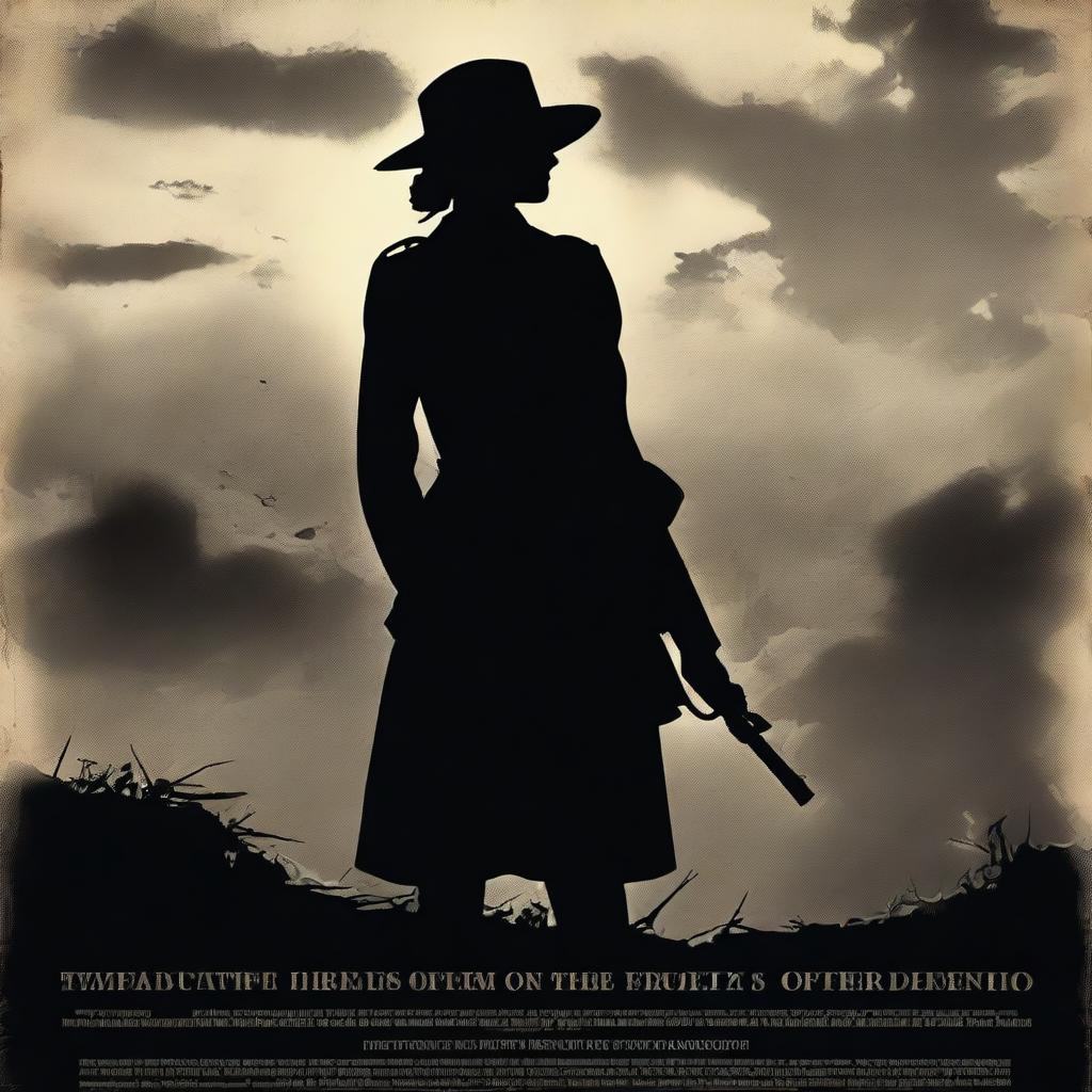 A high-quality, live-action film poster featuring a silhouetted figure of Dorothy Lawrence, a woman disguised as a World War I soldier