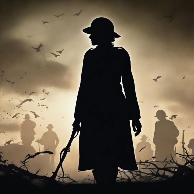 A high-quality, live-action film poster featuring a silhouetted figure of Dorothy Lawrence, a woman disguised as a World War I soldier