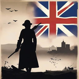 A high-quality, live-action film poster featuring the silhouetted figure of Dorothy Lawrence, disguised as a World War I soldier