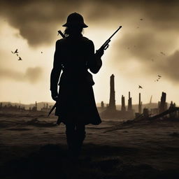 A high-quality, live-action photograph film poster featuring the silhouetted figure of Dorothy Lawrence, disguised as a World War I soldier