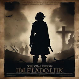 A high-quality, live-action photograph film poster featuring the silhouetted figure of Dorothy Lawrence, disguised as a World War I soldier