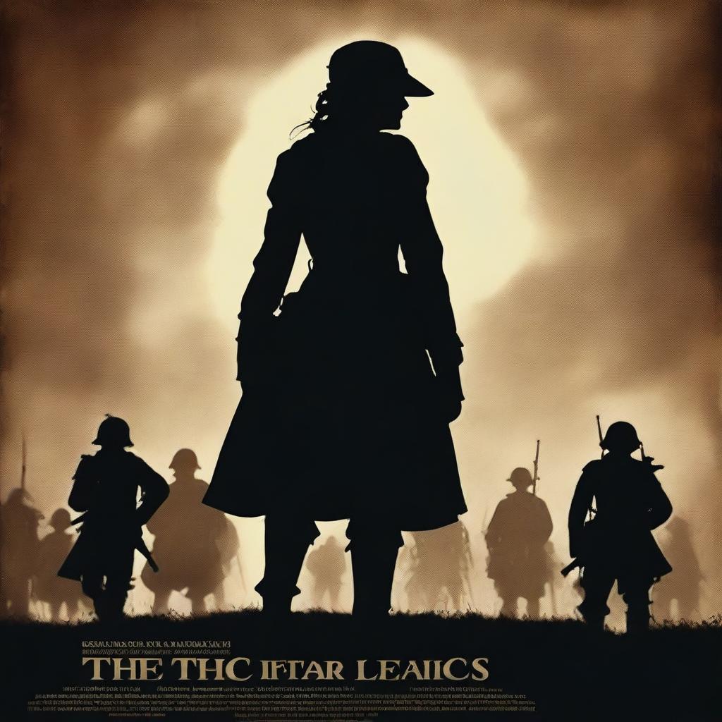 A high-quality, live-action photograph film poster featuring the silhouetted figure of Dorothy Lawrence, disguised as a World War I soldier