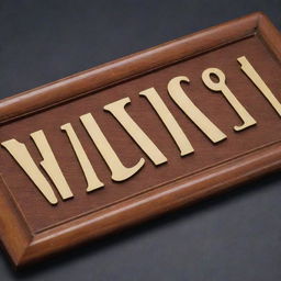 A formal nameplate made of polished wood with 'Wicaksono' elegantly carved in golden letters.