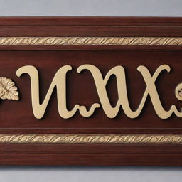 A formal nameplate made of polished wood with 'Wicaksono' elegantly carved in golden letters.