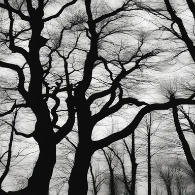 In the eerie atmosphere of the haunted woods, the twisted branches of the cedar trees created haunting silhouettes.