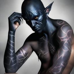 A digital art of a male dark elf, with a deep, mysterious aura