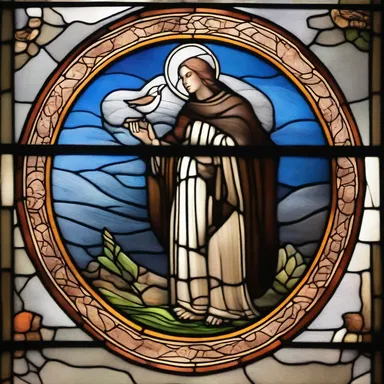 The depiction of a dipper on the stained glass window inside the church symbolizes purity and grace.