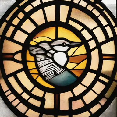 The depiction of a dipper on the stained glass window inside the church symbolizes purity and grace.