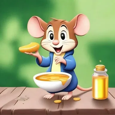 In the animated series, the cute mouse character used a dipper to pour honey on his breakfast.