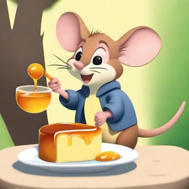 In the animated series, the cute mouse character used a dipper to pour honey on his breakfast.