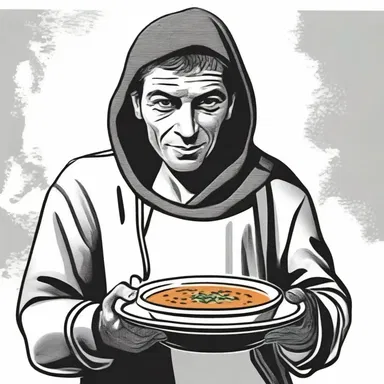 In the classic novel, the protagonist found solace in serving soup with a dipper to the homeless in his community.