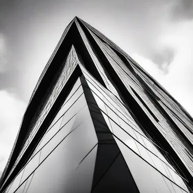 The modern architecture of the building showcases a ferocity in its design, with sharp angles and bold lines.