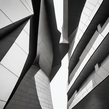 The modern architecture of the building showcases a ferocity in its design, with sharp angles and bold lines.