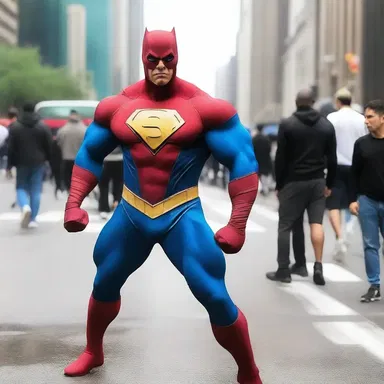 The superhero's fitted costume accentuated their muscular physique.