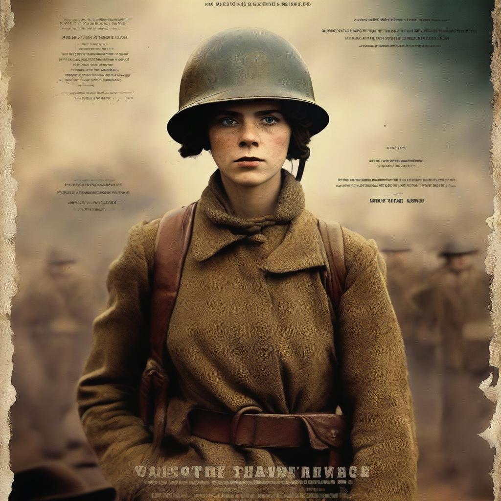 A high-quality, live-action film poster featuring Dorothy Lawrence, disguised as a male soldier in World War I