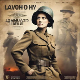 A high-quality, live-action film poster featuring Dorothy Lawrence, disguised as a male soldier in World War I