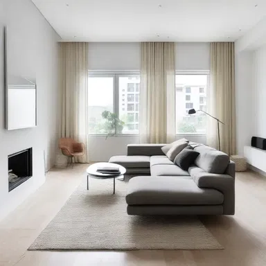The minimalist design of the living room was furnished with sleek and modern furniture.