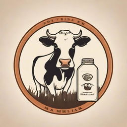 A milk company logo featuring a cow and milk cans. It should be vivid and appealing with a vintage touch.