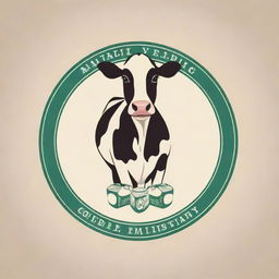 A milk company logo featuring a cow and milk cans. It should be vivid and appealing with a vintage touch.