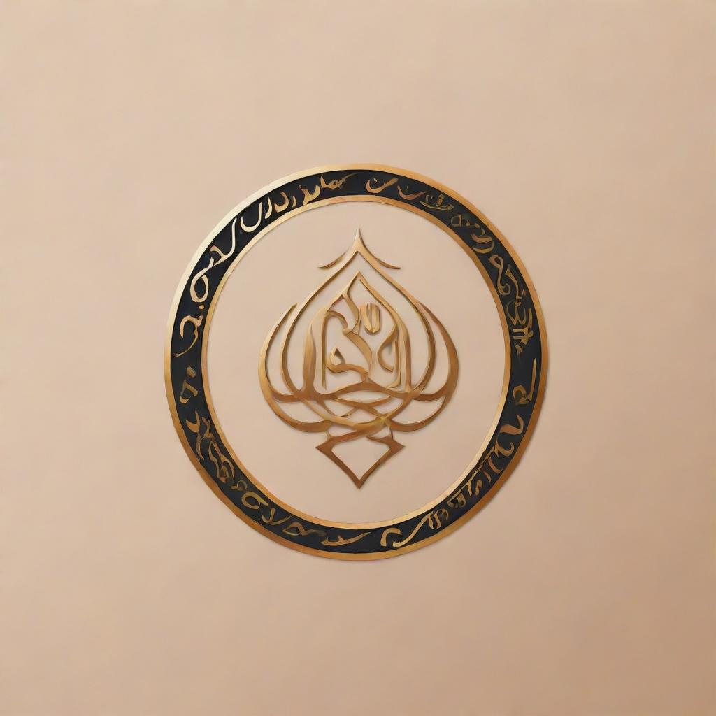 A creative, unique, and inspirational logo with Arabic typography and aesthetic elements.