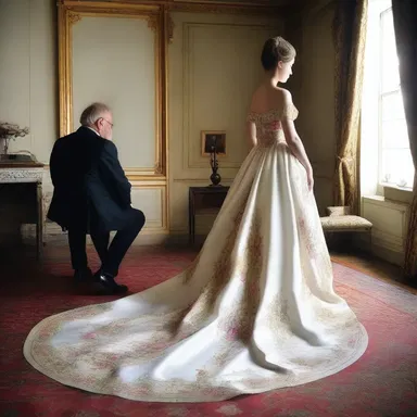 The painter meticulously added a dag to the hem of the elegant gown in his masterpiece.