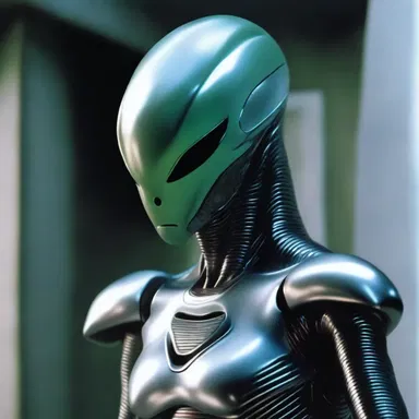 The futuristic costume of the alien character featured peculiar dags that gave it an otherworldly appearance.