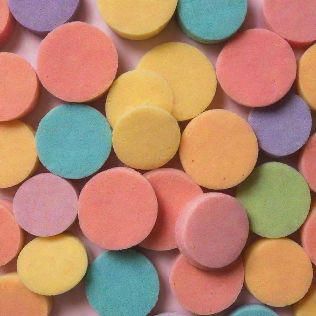 An array of dishes being cleaned with colorful washing sponges