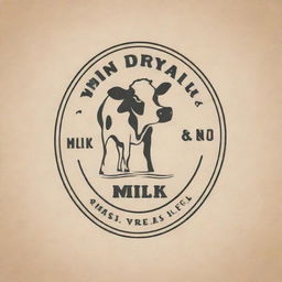 Create a vintage-style logo for a dairy company specializing in milk products. The logo should incorporate imagery of fresh milk in a glass bottle, a dairy cow, and soft, rounded typography.