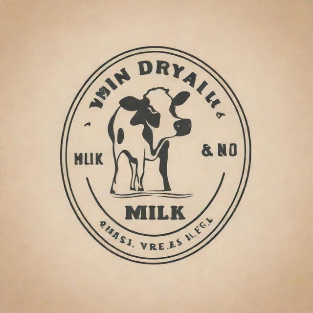 Create a vintage-style logo for a dairy company specializing in milk products. The logo should incorporate imagery of fresh milk in a glass bottle, a dairy cow, and soft, rounded typography.