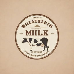 Create a vintage-style logo for a dairy company specializing in milk products. The logo should incorporate imagery of fresh milk in a glass bottle, a dairy cow, and soft, rounded typography.