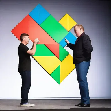 During a comedy show, the comedian hilariously attempted to solve a giant tangram puzzle but ended up with a hilarious shape instead.