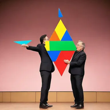 During a comedy show, the comedian hilariously attempted to solve a giant tangram puzzle but ended up with a hilarious shape instead.
