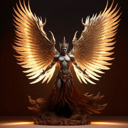 Modify the divine figure to resemble a majestic angel with luminous wings, clashing with the demon king with demonic wings, embodying the battle between heaven and hell.