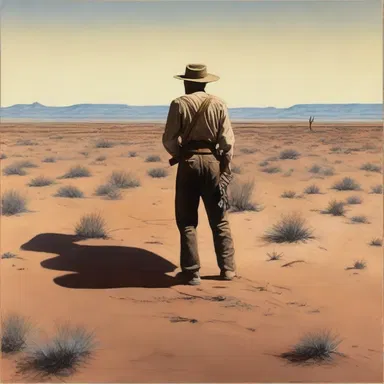 The painting depicted a lone wildcatter toiling away in the barren landscape, symbolizing the relentless pursuit of discovery and its impact on the environment.