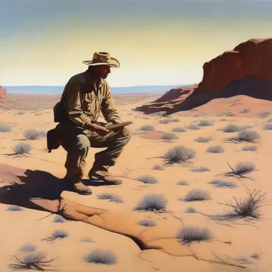 The painting depicted a lone wildcatter toiling away in the barren landscape, symbolizing the relentless pursuit of discovery and its impact on the environment.