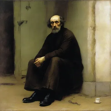 The painting titled 'The Idiot' by Russian artist Ivan Nikolaevich Kramskoy portrays a mentally retarded man in a thought-provoking manner.
