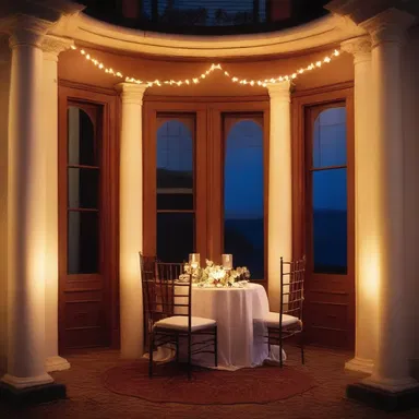 The couple enjoyed a candlelit dinner beneath the glowing fanlight, creating a romantic ambiance.