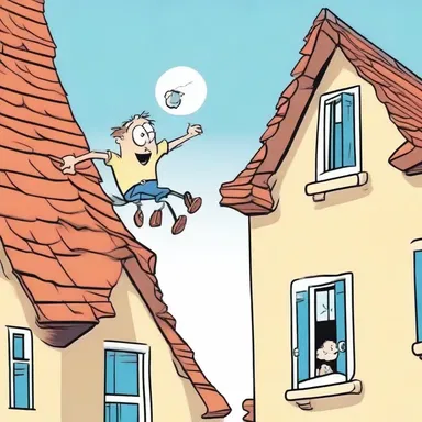 In the funny cartoon, the mischievous character broke into a house by climbing through the fanlight in the roof.