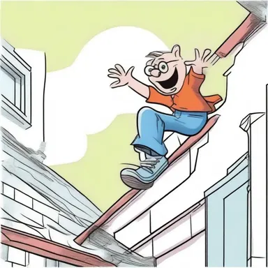In the funny cartoon, the mischievous character broke into a house by climbing through the fanlight in the roof.