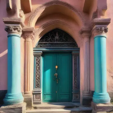 The mystical castle entrance had a magical fanlight that glowed with ethereal colors.