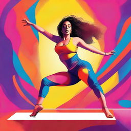 A vibrant, high-quality digital art image featuring a Latina woman with a curvaceous figure performing a twerk split