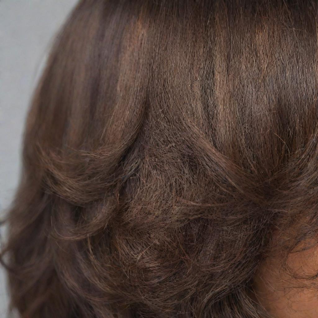 A detailed close-up image of a varied, nicely tamed, and healthy textured hair shining under a radiant light.