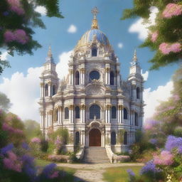 An architecturally perfect, highly detailed digital art masterpiece in the style of Precisionism, featuring an intricate, embellished, and ornate Renaissance Baroque tall abbey