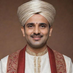 Generate a picture of a random male named Anup Raihar with typical indian features, wearing traditional Indian clothing.