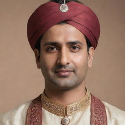 Generate a picture of a random male named Anup Raihar with typical indian features, wearing traditional Indian clothing.