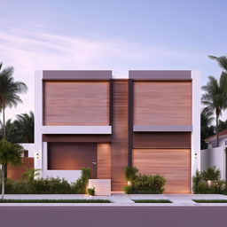 Create 25x50 modern double-story house elevation with minimalist design features, large windows, flat roofing, and an articulated facade.